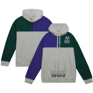Mitchell & Ness Milwaukee Trendy Bucks Heather Gray Tie Breaker Fleece Pullover Hoodie