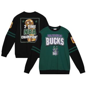 Mitchell & Ness Milwaukee Bucks Elegant Hunter Green All Over Pullover Sweatshirt