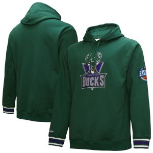 Mitchell & Ness Milwaukee Bucks Hunter Green Hardwood Classics Chainstitch Vintage Heavyweight Pullover Stylish Hoodie