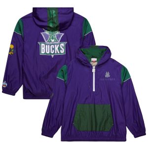 Mitchell & Ness Milwaukee Bucks Unisex Purple Hardwood Classics Team OG 3.0 Anorak Fabulous Half Zip Windbreaker Jacket