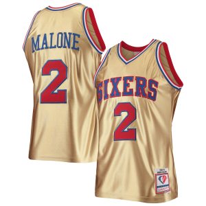 Mitchell Stylish & Ness Moses Malone Philadelphia 76ers Gold 75th Anniversary 1982/83 Hardwood Classics Swingman Jersey