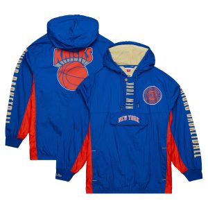 Mitchell & Unique Ness New York Knicks Blue Big & Tall Hardwood Classics Team OG 2.0 Anorak Hoodie Quarter Zip Windbreaker Jacket