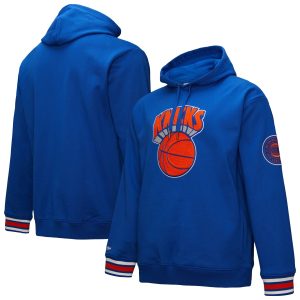 Mitchell & Ness New York Stylish Knicks Blue Chainstitch Applique Vintage Heavyweight Pullover Hoodie