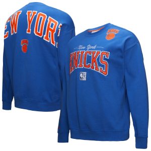 Mitchell & Ness New York Knicks Blue Hardwood Classics There & Back 2.0 Unique Vintage Pullover Sweatshirt