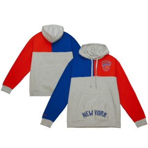 Mitchell Gorgeous & Ness New York Knicks Heather Gray Tie Breaker Fleece Pullover Hoodie