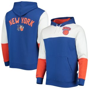 Mitchell & Ness New York Knicks Royal Hardwood Classics Fusion 2.0 Colorblock Pullover Trendy Hoodie