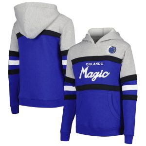 Mitchell & Ness Orlando Magic Youth Fabulous Blue/Heather Gray Hardwood Classics Head Coach Pullover Hoodie
