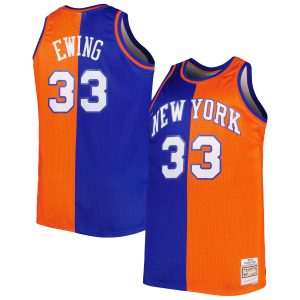 Mitchell & Trendy Ness Patrick Ewing New York Knicks Blue/Orange Big & Tall Hardwood Classics 1991/92 Split Swingman Jersey