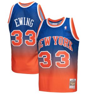 Mitchell & Ness Stylish Patrick Ewing New York Knicks Orange/Royal 1991/92 Hardwood Classics Fadeaway Swingman Player Jersey