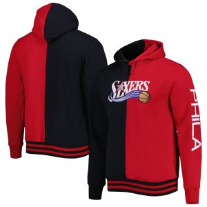 Mitchell Gorgeous & Ness Philadelphia 76ers Black/Red Big & Tall Hardwood Classics Split Pullover Hoodie