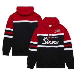 Mitchell & Ness Philadelphia 76ers Black/Red Head Trendy Coach Pullover Hoodie