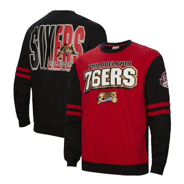 Mitchell & Stylish Ness Philadelphia 76ers Red All Over Pullover Sweatshirt
