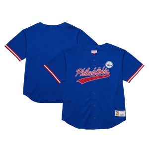 Mitchell Trendy & Ness Philadelphia 76ers Royal Hardwood Classics On The Clock Mesh Fashion Baseball Jersey