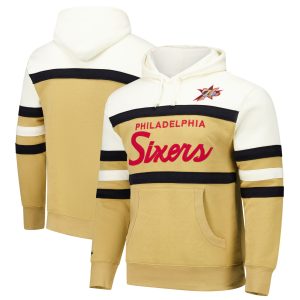 Mitchell & Ness Philadelphia 76ers Tan/Cream Hardwood Classics Vintage Logo Fabulous Head Coach Pullover Hoodie