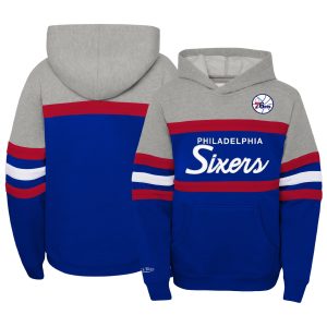 Mitchell & Ness Philadelphia 76ers Youth Royal/Heather Gray Premium Hardwood Classics Head Coach Pullover Hoodie