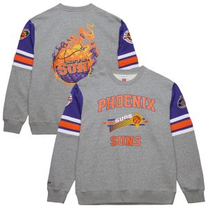 Mitchell & Ness Phoenix Suns Heather Gray Hardwood Elegant Classics All Over 4.0 Pullover Sweatshirt