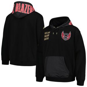 Mitchell & Ness Portland Trail Unique Blazers Black Team OG 2.0 Vintage Logo Fleece Pullover Hoodie