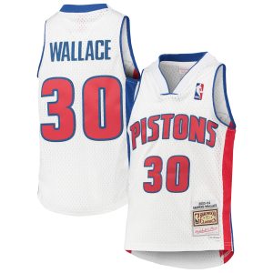 Mitchell & Ness Rasheed Wallace Detroit Pistons Youth White 2003/04 Hardwood Trendy Classics Swingman Jersey