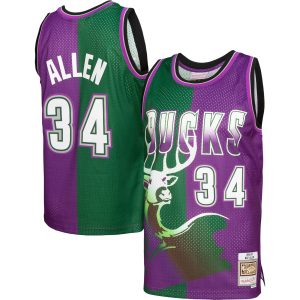 Mitchell & Ness Ray Allen Milwaukee Bucks Green/Purple Hardwood Classics 1996/97 Split Gorgeous Swingman Jersey