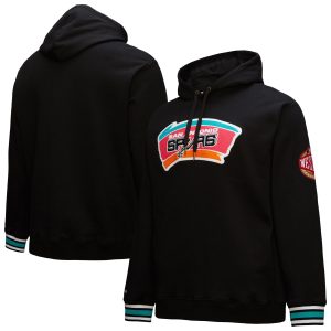 Mitchell & Ness San Antonio Spurs Elegant Black Chainstitch Applique Vintage Heavyweight Pullover Hoodie