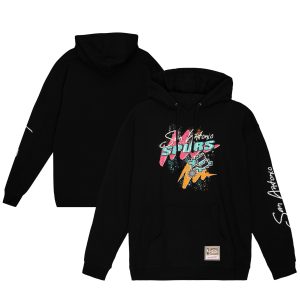 Mitchell & Ness San Antonio Spurs Black Hardwood Fabulous Classics Hyper Hoops Fiesta Pullover Hoodie