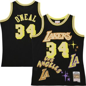 Mitchell & Ness Shaquille O'Neal Los Angeles Lakers Black 1996/97 Swingman Unique Sidewalk Sketch Jersey