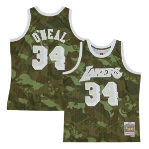 Mitchell & Ness Shaquille O'Neal Los Angeles Lakers Camo Hardwood Classics 1996/97 Ghost Trendy Green Swingman Jersey