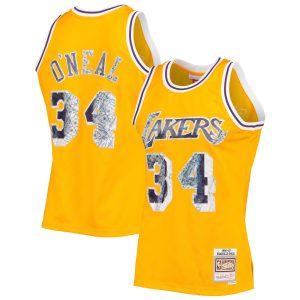 Mitchell & Ness Shaquille O'Neal Los Angeles Lakers Gold 1996 97 Hardwood Classics NBA 75th Anniversary Diamond Fabulous Swingman Jersey