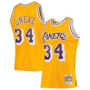 Mitchell & Ness Shaquille O'Neal Los Angeles Lakers Gold 1996/97 Unique Hardwood Classics Swingman Jersey