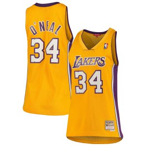 Mitchell & Ness Shaquille O'Neal Los Angeles Lakers Trendy Women's Gold 1999/00 Hardwood Classics Swingman Jersey