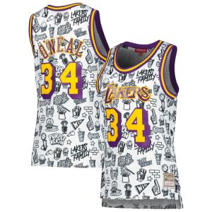 Mitchell & Ness Shaquille Chic O'Neal Los Angeles Lakers Women's White 1996 Doodle Swingman Jersey