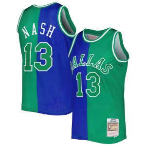 Mitchell & Ness Stylish Steve Nash Dallas Mavericks Blue/Green Hardwood Classics 1998/99 Split Swingman Jersey