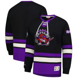 Mitchell & Ness Toronto Raptors Black Hardwood Classics Trendy Heritage Lace Up Pullover Sweatshirt