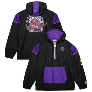 Mitchell & Ness Toronto Raptors Unisex Black Hardwood Classics Team OG 3.0 Anorak Half Zip Windbreaker Gorgeous Jacket