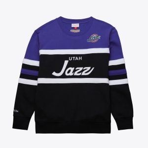 Mitchell & Elegant Ness Utah Jazz Black/Purple Hardwood Classics Vintage Logo Head Coach Pullover Sweatshirt