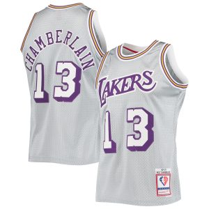 Mitchell & Ness Wilt Chamberlain Los Angeles Lakers Silver 75th Anniversary Stylish 1971/72 Hardwood Classics Swingman Jersey