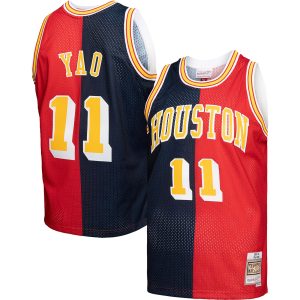 Mitchell & Premium Ness Yao Ming Houston Rockets Navy/Red Hardwood Classics 2004/05 Split Swingman Jersey