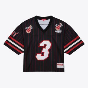 Mitchell & Ness x DANNIJO Dwyane Wade Miami Heat Women's Black Trendy Cropped Football Fashion Jersey