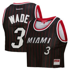 Mitchell & Ness x DANNIJO Stylish Dwyane Wade Miami Heat Women's Black Fashion Cropped Basketball Jersey