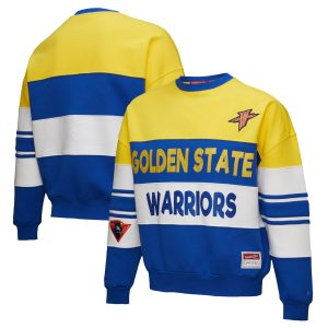 Mitchell Elegant & Ness x DANNIJO Golden State Warriors Women's Gold/Royal Blocked Pullover Sweatshirt