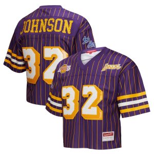 Mitchell & Ness x DANNIJO Magic Johnson Los Angeles Lakers Gorgeous Women's Purple Cropped Football Fashion Jersey