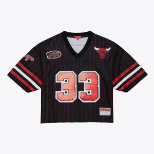 Mitchell & Ness x DANNIJO Scottie Pippen Chicago Bulls Women's Black Fabulous Cropped Football Fashion Jersey