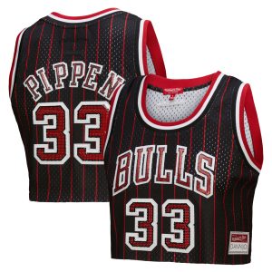 Mitchell Premium & Ness x DANNIJO Scottie Pippen Chicago Bulls Women's Black Fashion Cropped Basketball Jersey