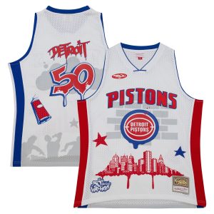 Mitchell & Ness x Tats Cru Detroit Pistons White Gorgeous Hardwood Classics Fashion Jersey