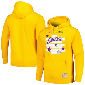 Mitchell & Ness x Tats Cru Los Angeles Lakers Gold Hardwood Classics Brick Chic Pullover Hoodie