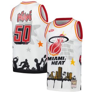 Mitchell & Fabulous Ness x Tats Cru Miami Heat White Hardwood Classics Fashion Jersey