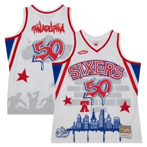 Mitchell & Chic Ness x Tats Cru Philadelphia 76ers White Hardwood Classics Fashion Jersey