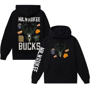 NBA Elegant x MARKET Milwaukee Bucks Unisex Black Claymation Pullover Hoodie