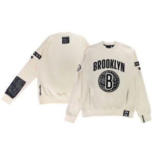 NBA x Two Hype Brooklyn Nets Unisex Cream Culture & Hoops Heavyweight Pullover Sweatshirt Chic