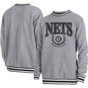 New Era Brooklyn Nets Unisex Heather Gray Unique Vintage Throwback Crew Sweatshirt
